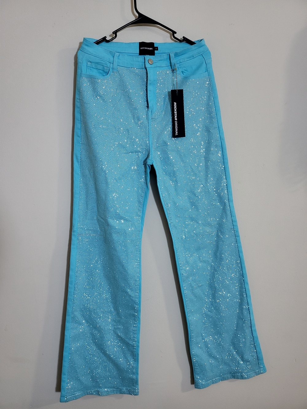 Rockstar Original Ready Or Not Crystal Wide-Leg Pants In Light Blue